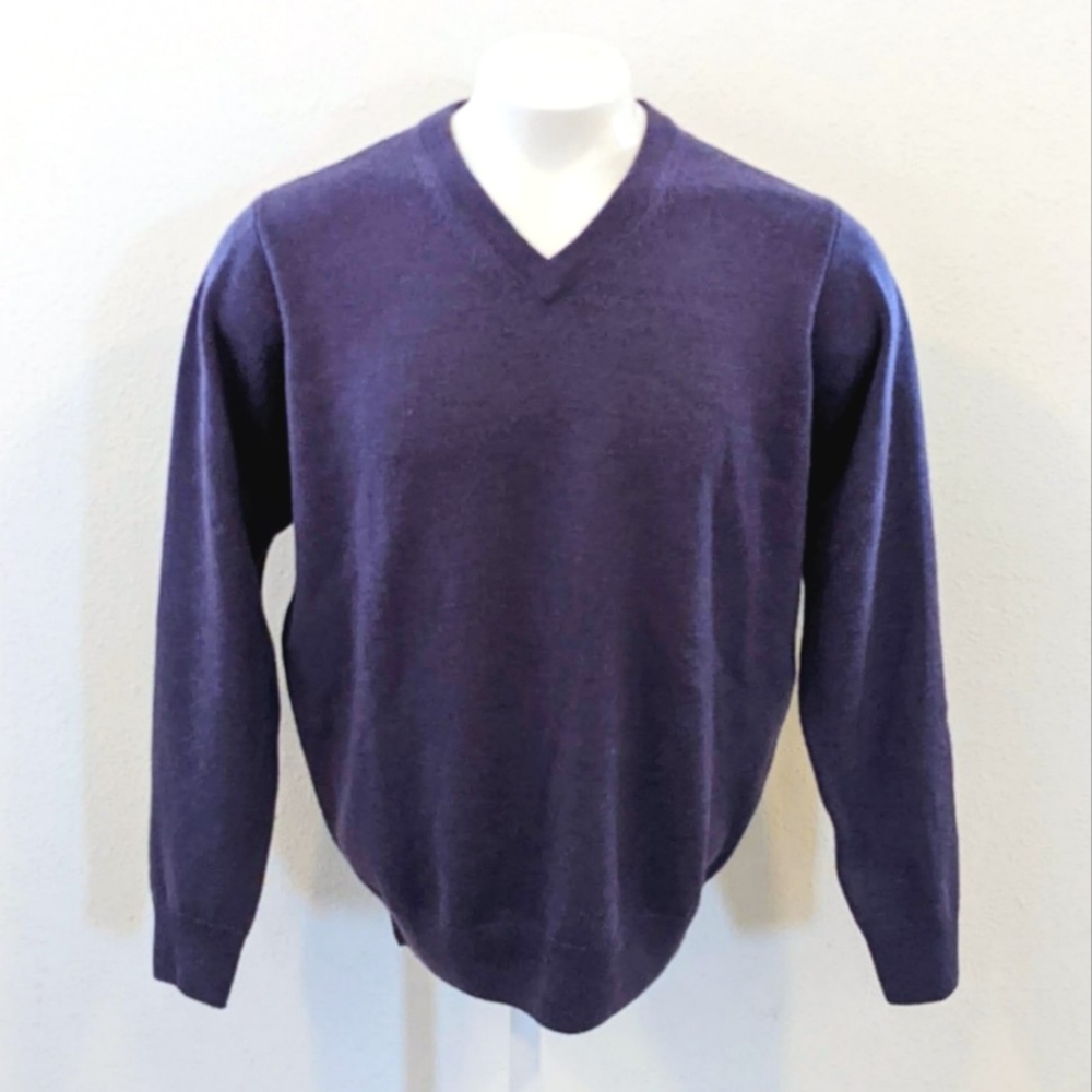 Viyella For Patrick James Men's Purple V-Neck Wool Sweater